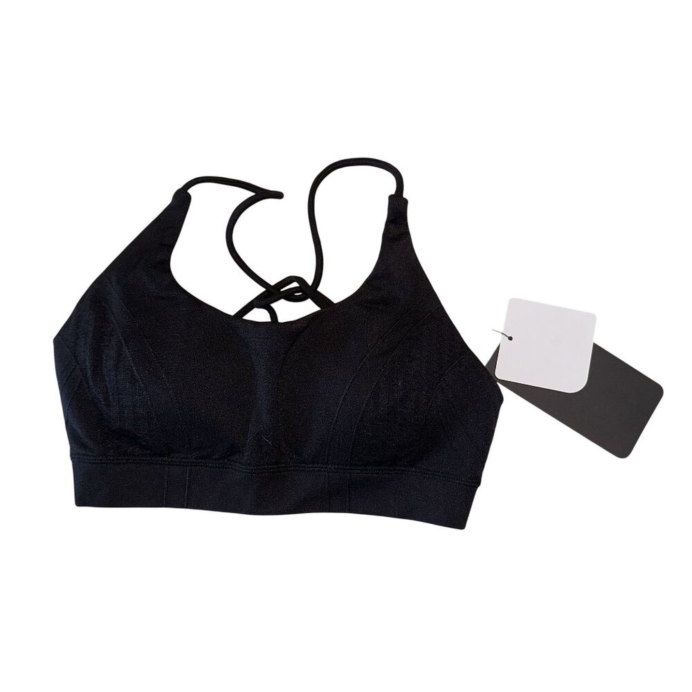 NWT Fabletics Low Impact Seamless Black Strappy Bra Women's Size X-Small XS